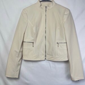 ⭐️CACHE Full Zip Up Ivory Cream Long Sleeve Nylon Suit Jacket (zipper sleeves)